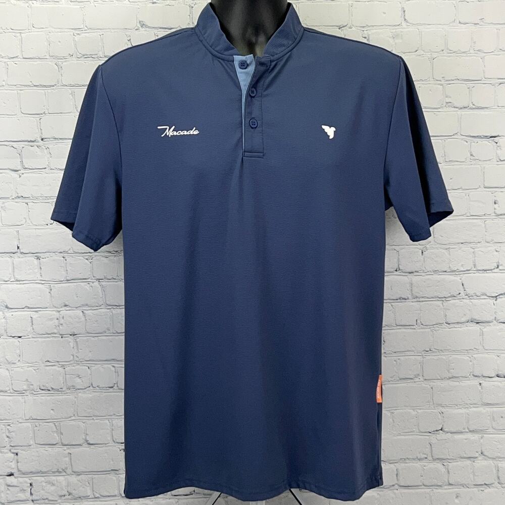 Macade Golf Heath Bomber Henley Shirt Mens M Medium Blue Short Sleeve Stretch